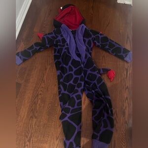 Purple & Black dragon  zip-up Fleece Onesie with Red Accents